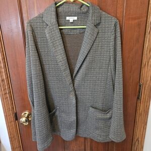 Double Knit One Button Blazer in Taupe Rust Black Houndstooth L